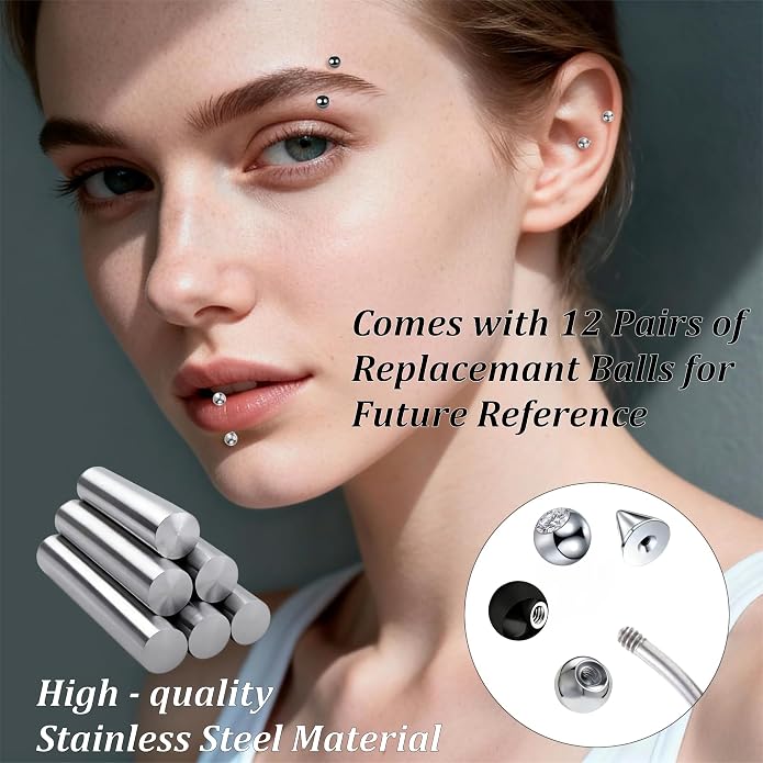 16G Titanium Curved Barbell Eyebrow Rings with Grabber Tool to Prevent Bead Loss, Smooth Transfer Guide Pin for Comfortable Daily Wear, Unisex Lip Daith Rook Jewelry, 6mm 8mm 10mm, 24 Replacement Ends