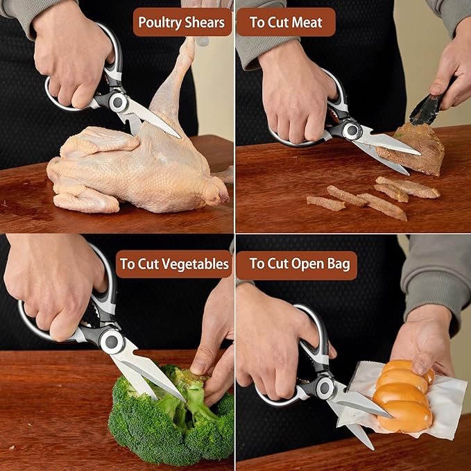 OMDAR 3 Pack Kitchen Scissors & Seafood Scissors Set, Sharp Kitchen Shears | All Purpose Stainless Steel Heavy Duty for Poultry Food Dishwasher Safe with Protective Sheath Comfort-Grip