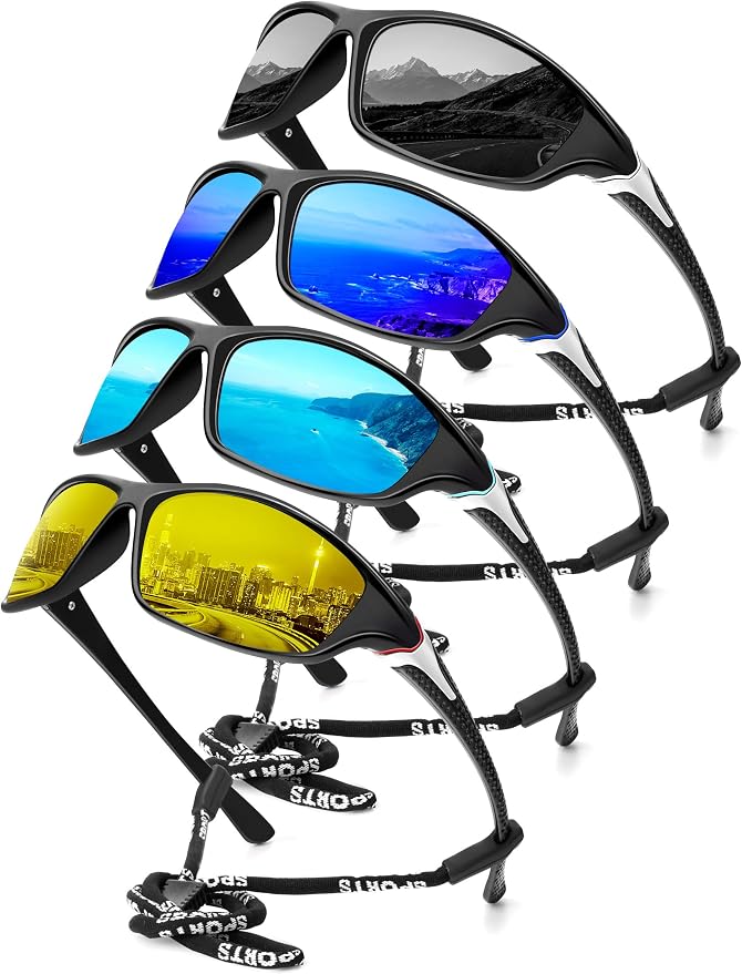 KALIYADI 4 Pack Polarized Sunglasses-Men Sports Sun-glasses: Mens Sunglasses UV Protection for Fishing Driving Cycling