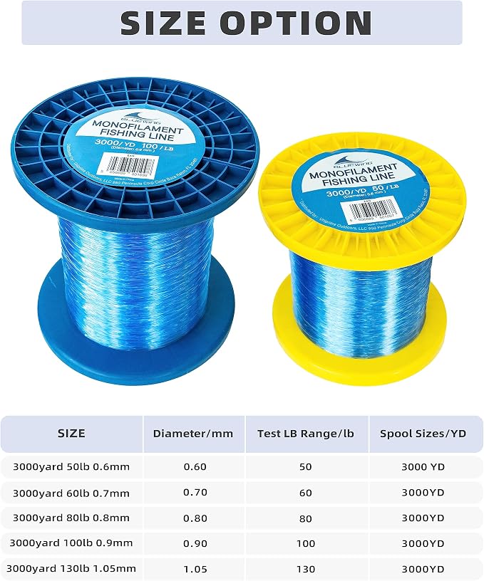 BLUEWING Monofilament Fishing Line Clear Mono Fish Wire Thin Diameter String 6-400 lbs, 50-3000 Yards