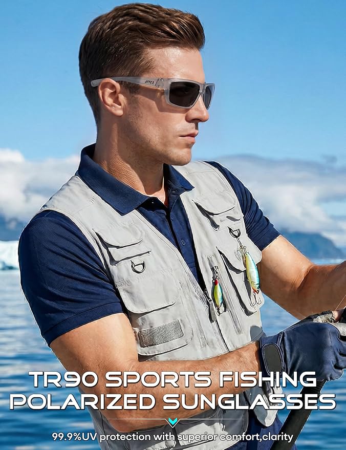 ATTCL Polarized Sunglasses Men for Fishing: UV Protection Lightweight TR90 Sports Wrap Sun Glasses Driving Golf Running