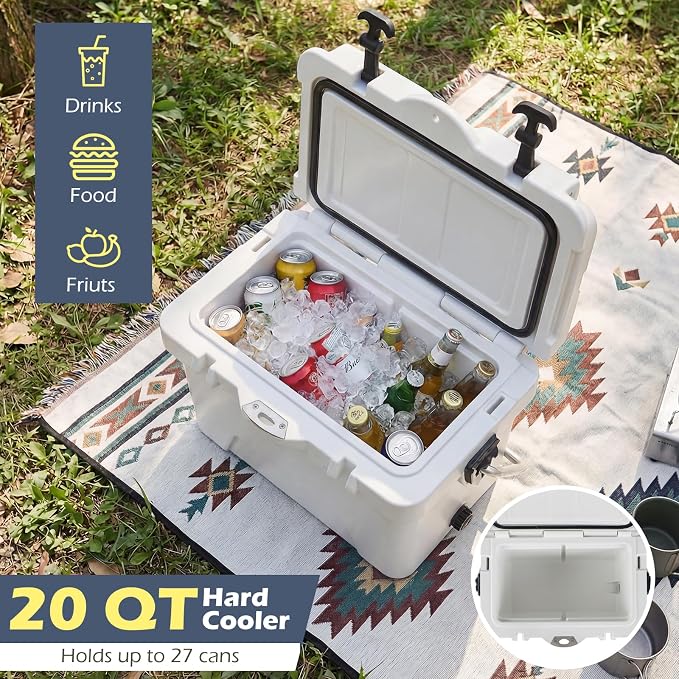 Goplus Hard Cooler, Insulated Ice Chest w/Portable Handles, Cup Holders, Ruler, Bottle Opener, 6 Day Ice Retention for Drink, Beverage, Camping, Fishing, Beach