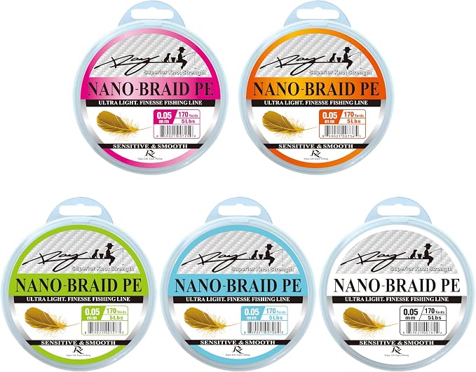 Ultra Slim Braided PE Fishing Line, Strong Knot Strength, Deign for Ultra Light Freshwater Fishing, Come with 3lb Test or 5lb Test, 170Yds Each Spool