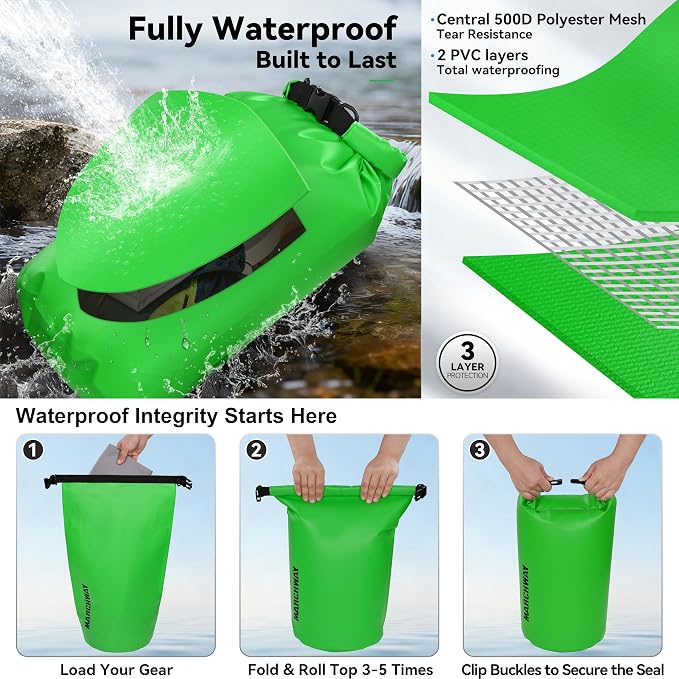 MARCHWAY Floating Waterproof Dry Bag Backpack 5L/10L/20L/30L/40L, Roll Top Sack Keeps Gear Dry for Kayaking, Rafting, Boating, Swimming, Camping, Hiking, Beach, Fishing
