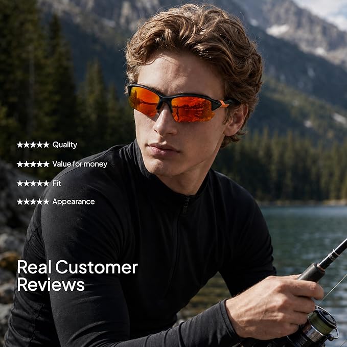 XVXV 3 Pack Polarized Sports Sunglasses for Men, UV Protection Half Frame Sunglasses Comfortable for Running Cycling Driving