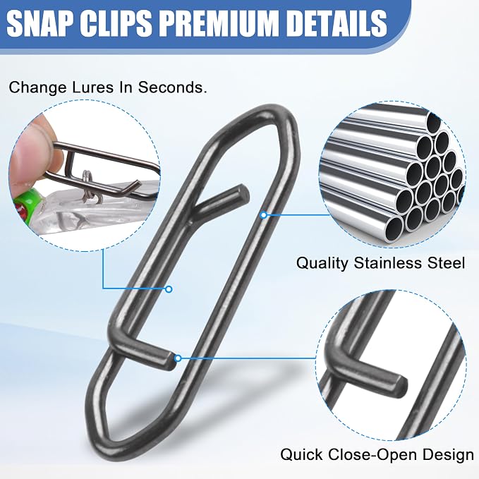 Power Fishing Clips Kit,155pcs High Strength Fishing Snaps Clips Lure Fast Change Snaps Stainless Steel Speed Clips Connector for Freshwater Saltwater Bass Pike