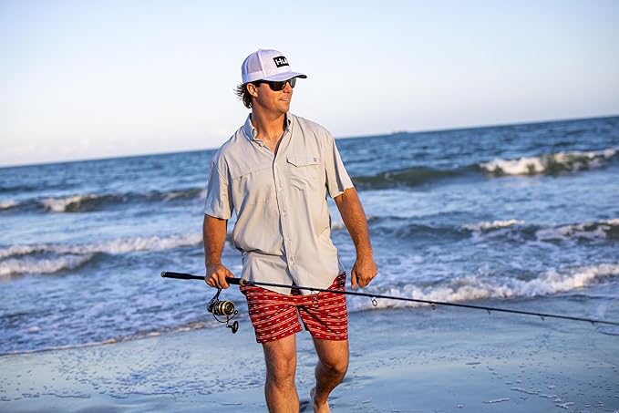 HUK Men's Tide Point Kc Scott Original Artwork Short Sleeve Shirt, Fishing Button Down