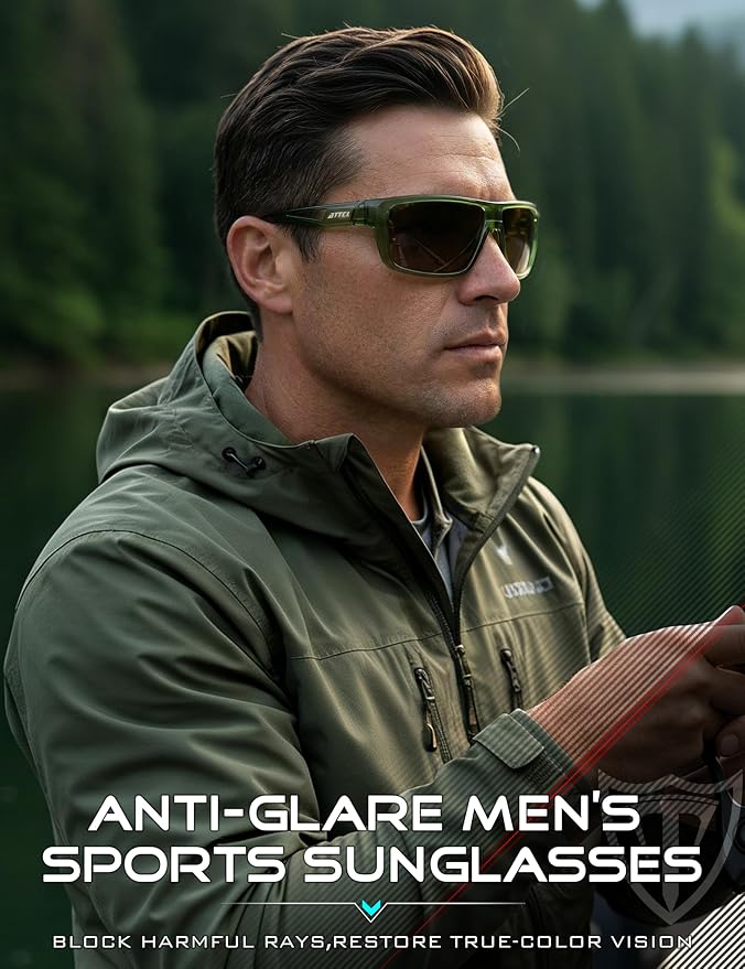 ATTCL Polarized Sunglasses Men Sports: UV Protection Lightweight TR90 Frame Anti-Slip Wrap-Around for Driving Fishing Golf