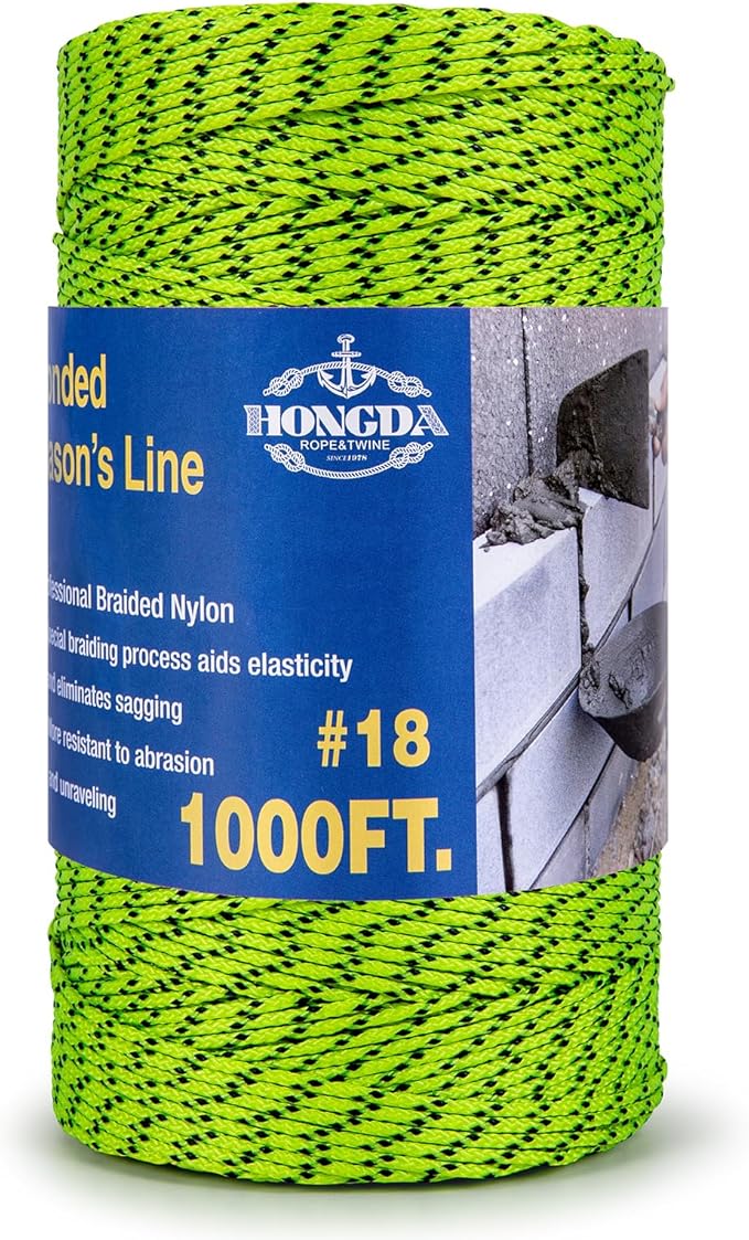 HONGDA Professional Masonry String Lines, 1000 Feet #18 Bonded Braided Nylon Mason Line, Durable and Versatile String for Masonry, Construction, Gardening, and DIY Projects