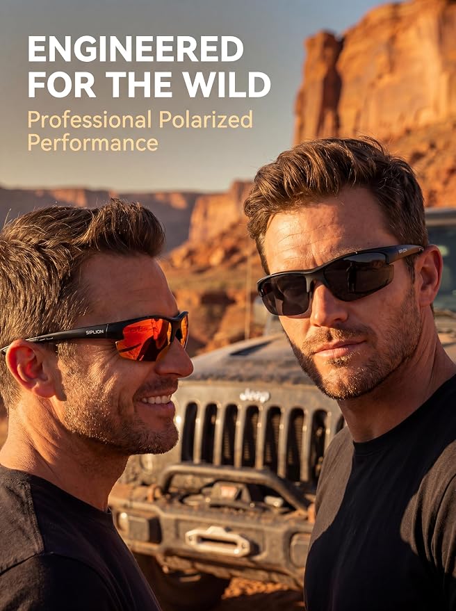 SIPLION Polarized Sunglasses Men Sports: UV400 Protection Anti-Slip Wrap-Around TR90 Frame for Driving Fishing Golf Running