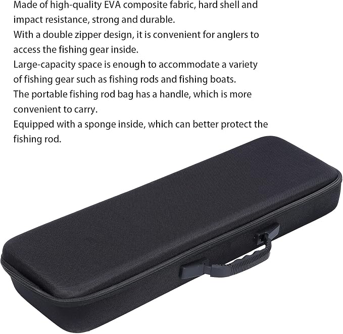 54 * 19 * 9cm Hard Fishing Rod Case Portable Fishing Tackle Bag Waterproof Fishing Rod Carrying Case with Foam, Travel Fishing Rod Bag for Outdoor Fishing Gear Storage