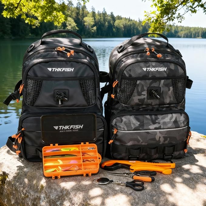 THKFISH Fishing Backpack Tackle Sling Bag, 20L Tackle Backpack with Rod Holder Store Fishing Gear, Gifts for fishermen
