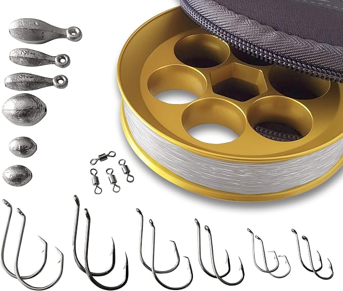 Aluminum Hand Line Reel Pocket/Travel Fishing Kit (30 lb Clear line)