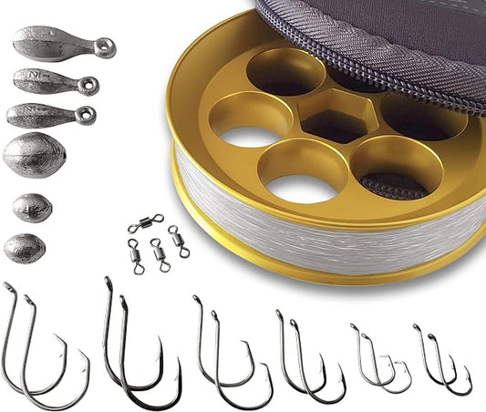 Aluminum Hand Line Reel Pocket/Travel Fishing Kit (30 lb Clear line)