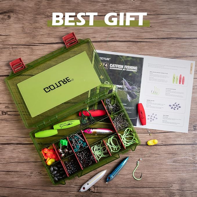 Goture Catfish Rig Making Kit,274pcs/300pcs Catfishing Tackle with Luminous Fishing Hook Swivel Sinker Weights Rattle Float Bobber Stoppers,Catfish Rigs Accessories with 3600 Tackle Box,Gifts for Men