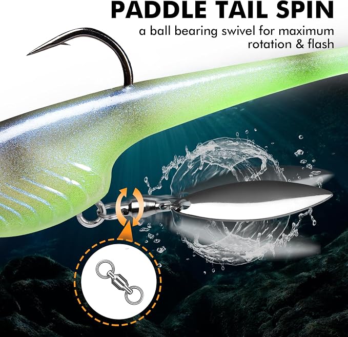 TRUSCEND Duramax Pre-Rigged Fishing Lures with BKK Jig Hooks, 10X Tear-Resistant TPE Soft Swimbaits for Bass Striper Trout Crappie Walleye Grouper, Lifelike Fishing Baits for Saltwater and Freshwater