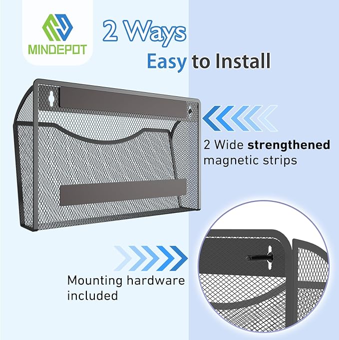 Magnetic Wall File Organizer,Hanging Wall Mounted File Folder Binder Holder Mail Organizer for Office,Home and School Supplies