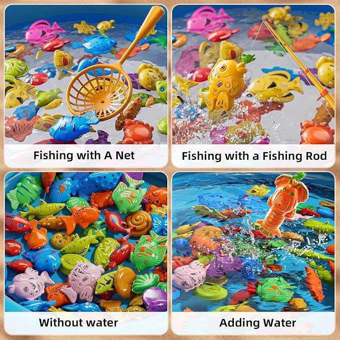 NIPLOOOW Magnetic Fishing Game Pool Toys for Kids 3-5, Water Table Bathtub Kiddie Party Toy with Pole Rod Net Plastic Floating Fish, Outdoor Toys for Boys Girls Kids Age 3 4 5 6 7 8 Year Old