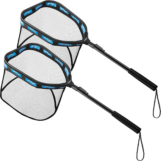 PLUSINNO Floating Fishing Net for Steelhead, Salmon, Fly, Kayak, Catfish, Bass, Trout Fishing, Rubber Coated Foldable Landing Net with Fixed or Telescoping Pole Handle, Fishing Gear and Gifts for Men