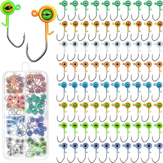 Vinsot Crappie Jig Heads 1/4oz 1/8oz 3/8oz 1/16oz 1/32oz Fishing Jig Hooks Simulation Fish Eye Ball Hook Bulk for Crappie Bass Trout Lures Gift