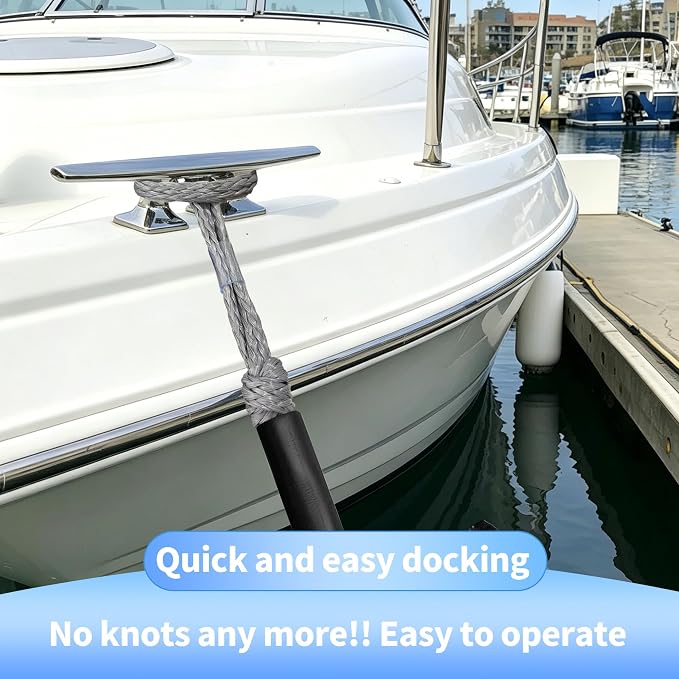 2FT Boat Dock Line Shock Absorbing Mooring Bungee Dock Lines for Boats Accessories Ideal for SeaDoo, Kayak, Pontoon, Power Boat 2PCS(Grey, 2FT-Single Clips)