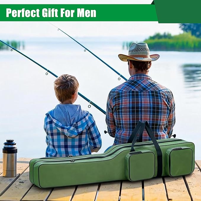 SILANON Fishing Rod Case, Portable Fishing Pole Bag 4.27ft Waterproof Rod Reel Carrier Organizer Large Capacity Tackle Storage Bag Travel Carry Case Gift for Men