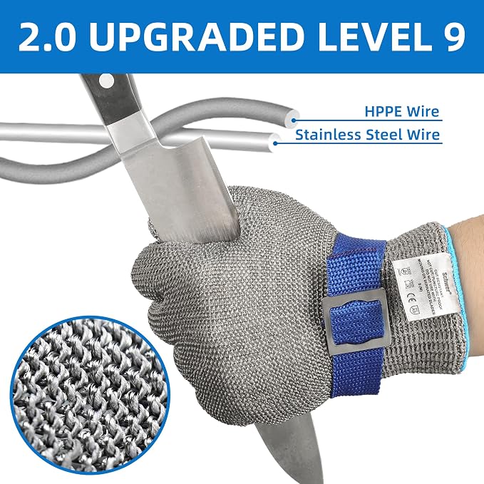 Schwer ANSI A9 Cut Resistant Glove, Food Grade Stainless Steel wire Mesh Metal Gloves, Knife Cutting Gloves for kitchen Mandoline Slicing Butcher Meat Cutting Oyster Shucking Fish Fillet（M, 1 PCS）