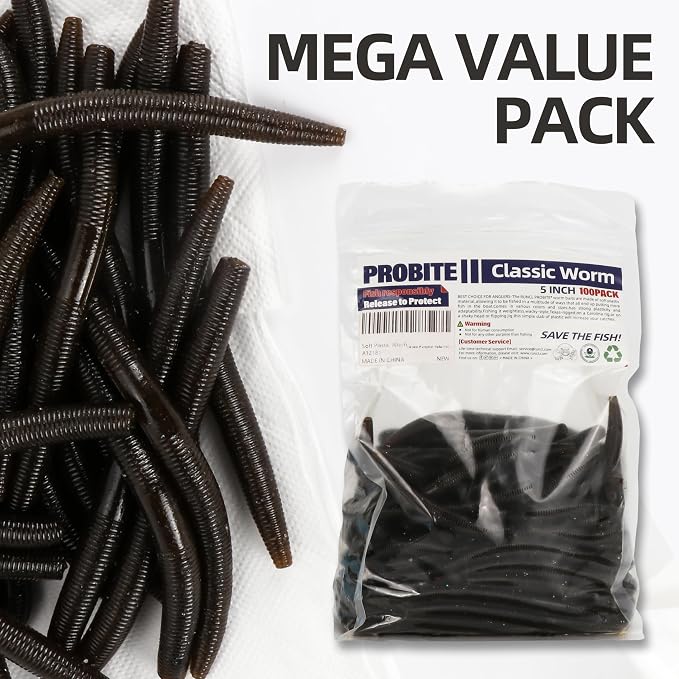 Soft Fishing Worm 100PCS, 3/4/5/6" Mega Value Pack Senko Style Soft Lures for Bass, Plastic Worm Stick Baits, Multicolor, Cost-Effective Fishing Gift