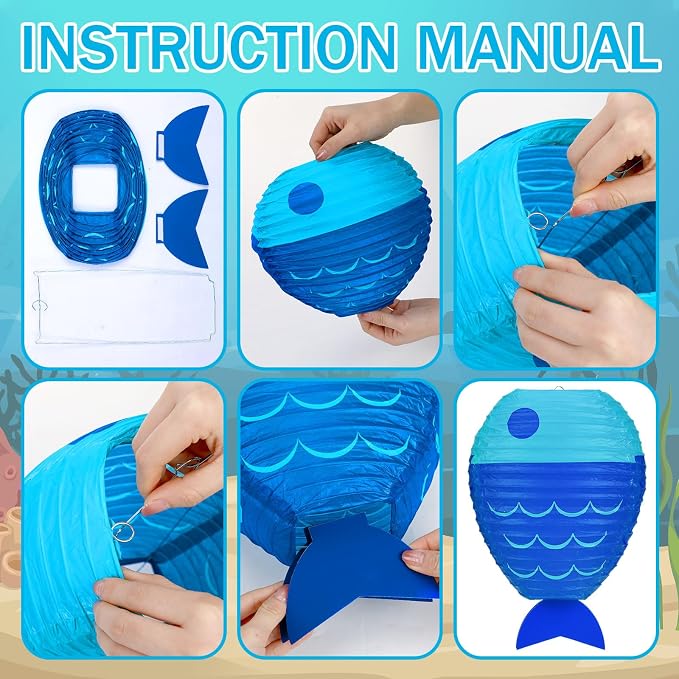 Bencailor 13 Pcs Fishing Hanging Paper Lanterns Fishing Birthday Decorations Fish Shaped Lanterns Bobber Round Paper Lanterns for Fishermen Theme Pool Party Decoration Supplies, 12 Inches, 8 Inches