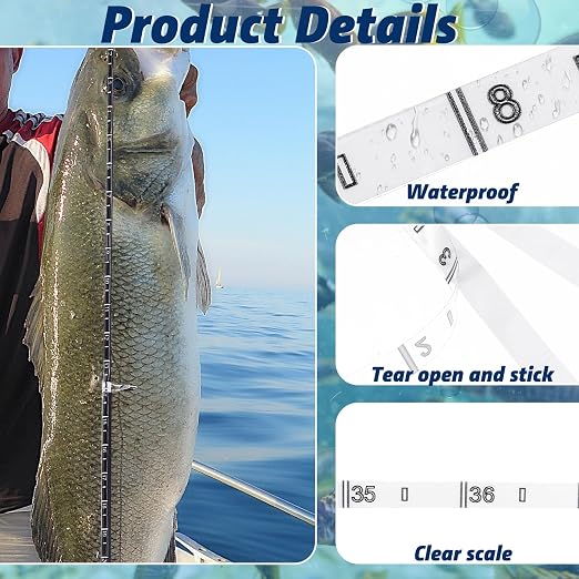 Gemscream 6 Pcs Rod Ruler 36'' Fish Measuring Decals Measuring Tape Stickers Transparent Tape Measure Kayak Fishing Accessories for Rod Boat Kayak(Black)