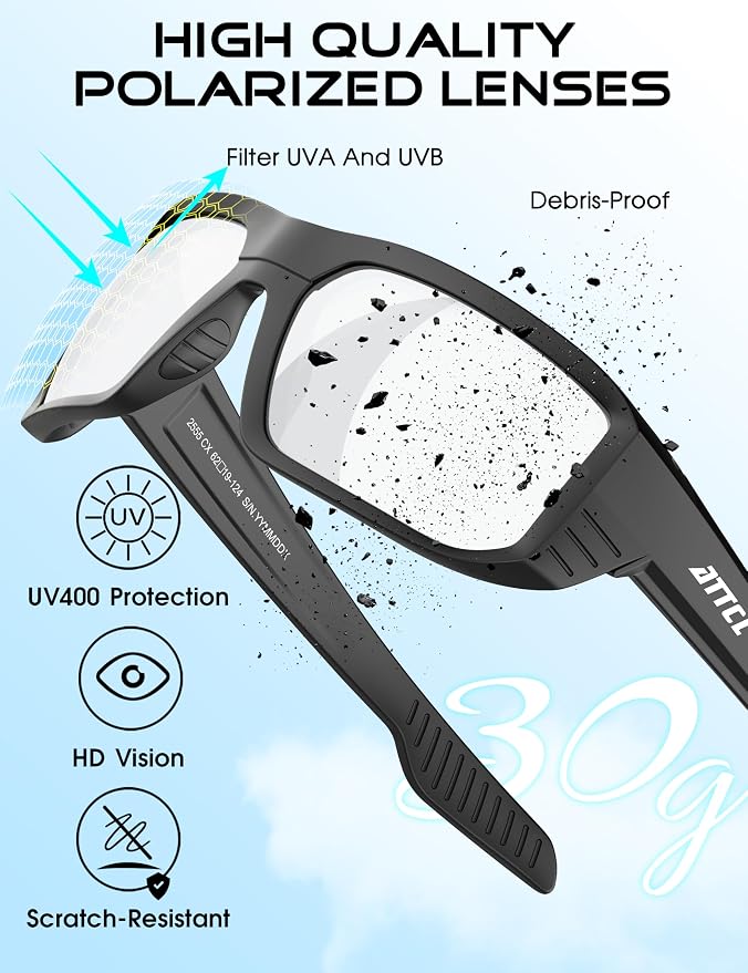 ATTCL Sports Polarized Sunglasses for Men: Ultra-Light Wrap Around TR90 Frame UV400 Protection for Fishing Driving Shooting