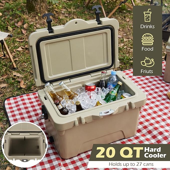 Goplus Hard Cooler, Insulated Ice Chest w/Portable Handles, Cup Holders, Ruler, Bottle Opener, 6 Day Ice Retention for Drink, Beverage, Camping, Fishing, Beach