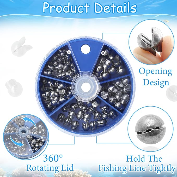 Fishing Weights Sinkers, 200/100pcs Lead Split Shot Fishing Sinkers Open Mouth Design Weights Clip Freshwater Saltwater Fishing Accessories
