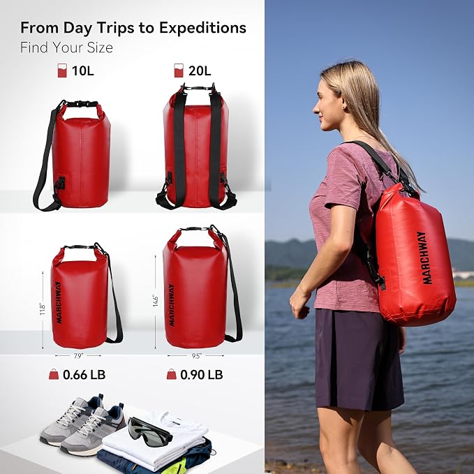 MARCHWAY Floating Waterproof Dry Bag Backpack 5L/10L/20L/30L/40L, Roll Top Sack Keeps Gear Dry for Kayaking, Rafting, Boating, Swimming, Camping, Hiking, Beach, Fishing