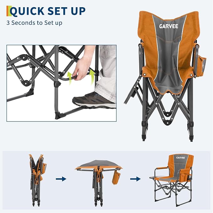 Oversized Camping Directors Chair, Portable Folding Lawn Chairs for Adults Heavy Duty with Side Table, Outdoor Foldable Camp Chair with Pocket for Beach, Fishing, Picnic, Outdoor Foldable Camp Chair