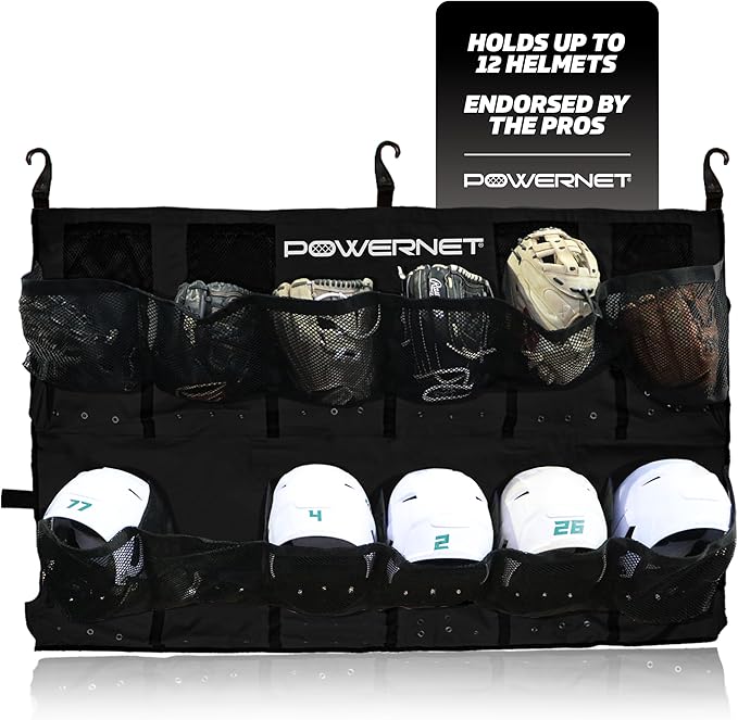 PowerNet Softball & Baseball Helmet Hanging Bag, 12 Pocket Baseball Glove & Helmet Storage Holder & Dugout Organizer, Portable Baseball Gear Training Equipment Holder, Team Colors
