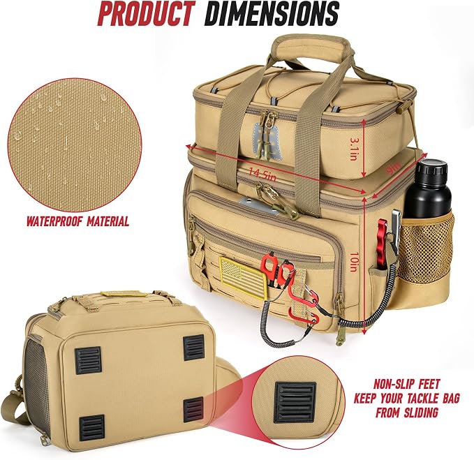 Fishing Tackle Bag, Equipped With 4 Tackle Boxes and Detachable Reel Storage Pouch, Waterproof Fishing Gear Organizer, Durable Angling Equipment, Featuring an Adjustable Shoulder Strap