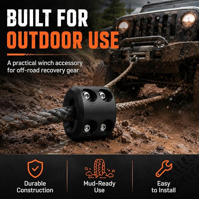 Bonison Winch Stopper for Cable. Truck UTV ATV Rubber Winch Cable Stopper, Protects Towing Hook, Synthetic Rope, Cable Line from Wear or Damage, Hawse, Bumper. (Black Winch Stopper)