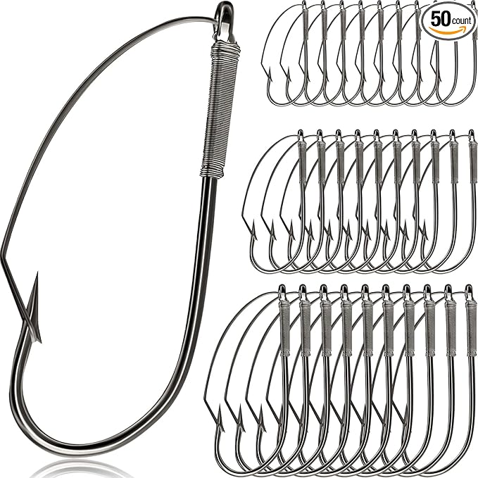 Sumind Weedless Wacky Rig Hooks Bass Carbon Steel Fishing Hooks for Wacky Rigging Worm Lure Baits