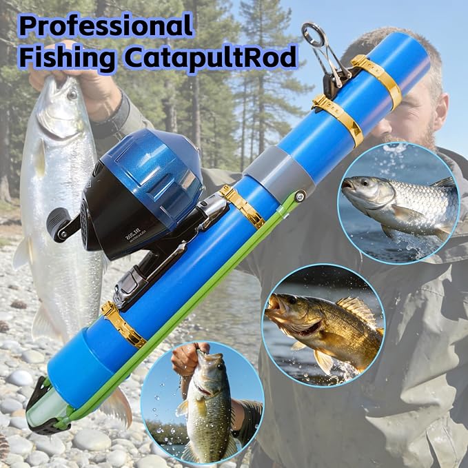 Portable Fishing Catapult Rod, Durable & Lightweight Telescopic Lure & Bait Launcher for Saltwater & Freshwater, High Elasticity Casting Tool, Professional New Model Travel Fishing Gear