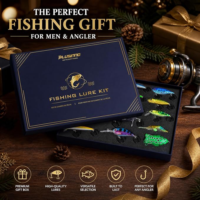 PLUSINNO Fishing Lures - Tackle Box, Bass Fishing Lures for Freshwater and Saltwater, Trout Fishing Gear & Bait, Fishing Gifts for Men,Father