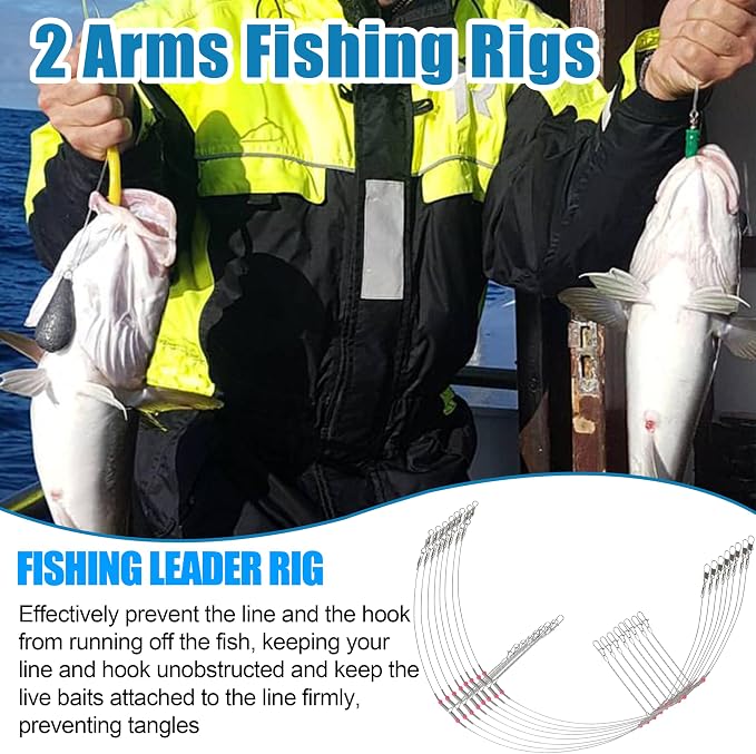 Fishing Leaders Saltwater Tackle Surf Fishing Rigs High Strength Steel Fishing Wire Leaders with Swivel Snaps Beads Gear Equipment for Lures Bait Hooks, 1Arm 2Arms & 3Arms