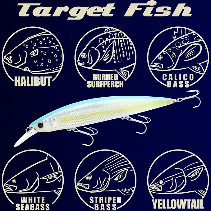LUCKY CRAFT Surf Pointer 115MR Saltwater Fishing Lures for Halibut and Stripped Bass, Long Casting Jerkbait, Sinking Surf Fishing Gear, Fish Accessories for Tackle Box