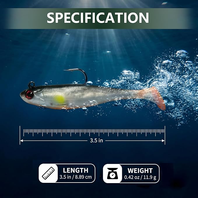 Soft Fishing Lures for Bass Fishing:Pre-Gigged Swim Baits for Saltwater or Freshwater.Soft Plastic Fishing Accessories.