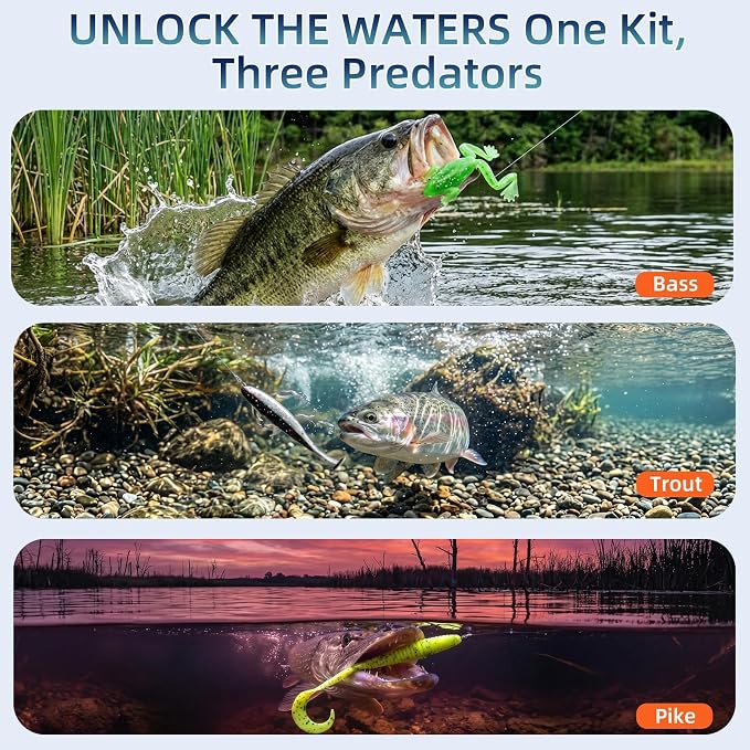 Fishing Lures - Fishing Kit Included 193Pcs Fishing Accessories and Tackle Box, Frogs, Minnows, Soft Baits, Hooks & Weights Accessories Gear Gift for Men Freshwater Bass Trout