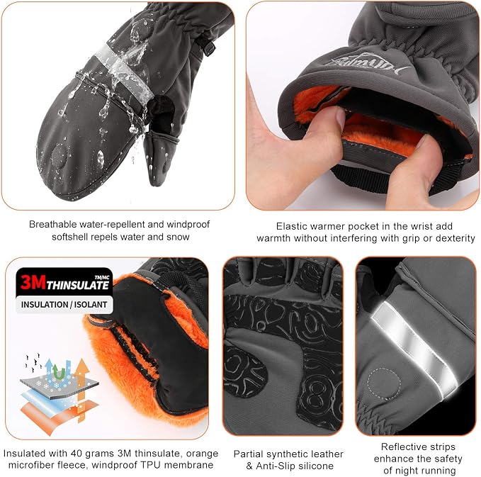 Palmyth Ice Fishing Gloves Convertible Mittens Flip Fingerless Mitt with Thinsulate 3M Warm for Cold Weather and Winter Men Women Photography Running Camera
