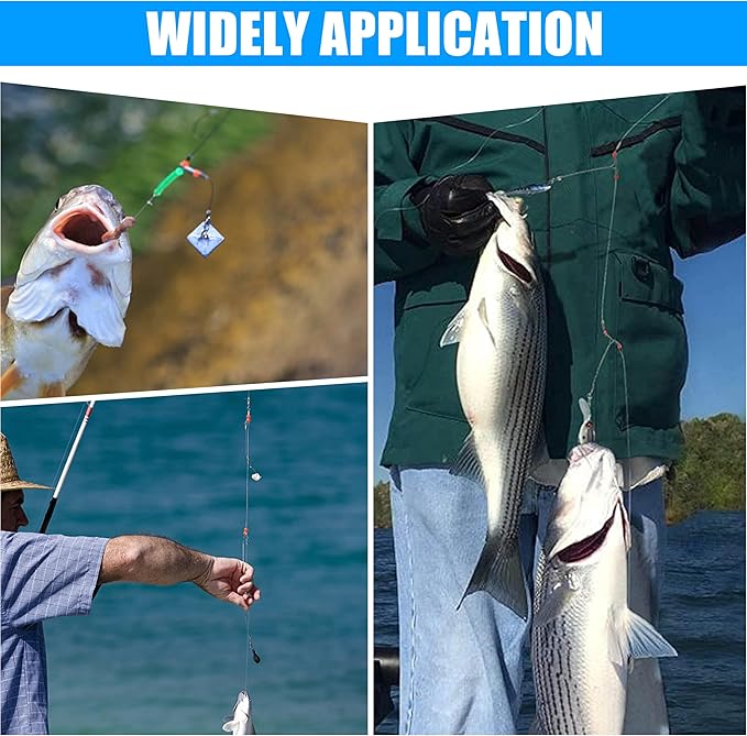 Saltwater Surf Fishing Tackle Kit - Saltwater Surf Fishing Rigs Bottom Rigs Include Fishing Leader Rigs Pyramid Sinkers Bass Casting Sinker Circle Hooks for Striped Bass Red Drum Flounder