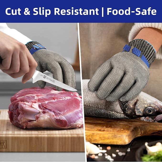 Schwer SlicePro ANSI A9 Cut Resistant Glove PR1706, Stainless Steel Mesh Metal Glove, Food Grade for Kitchen Cooking, Butcher Meat Cutting, Oyster Shucking, Mandoline, Fishing (L, 50 Pairs)