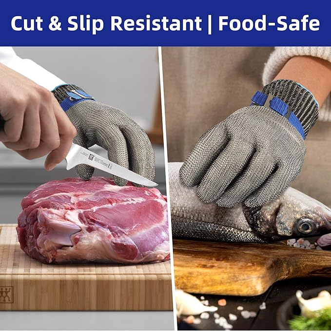 Schwer SlicePro ANSI A9 Cut Resistant Glove PR1706, Stainless Steel Mesh Metal Glove, Food Grade for Kitchen Cooking, Butcher Meat Cutting, Oyster Shucking, Mandoline, Fishing, (L, 1 Pair)