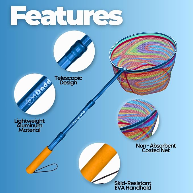 DaddyGoFish Kids Fishing Net - Extendable Telescopic Landing Net for Boy Girl Children Catching Small Fish Crab Shrimp Minnow Dragonfly Beach Pier Lake River Ocean